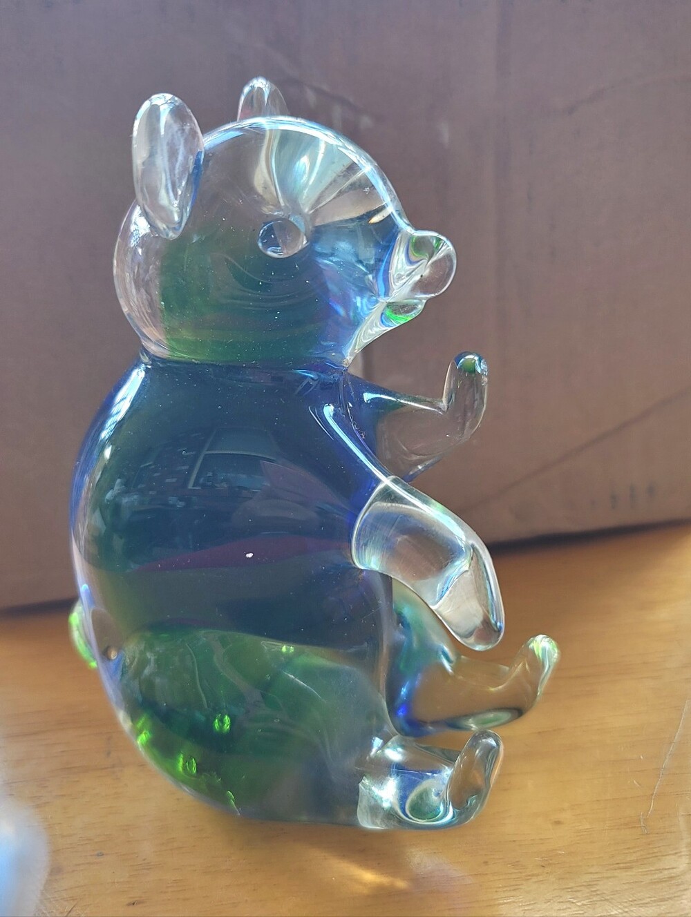 Murano Style Sommerso Blown Glass Bear Figurine - Blue Green